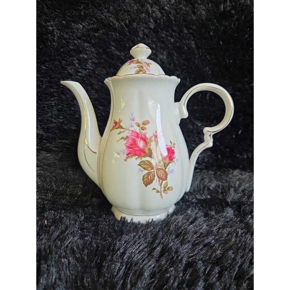 Fred Roberts Moss Rose Coffee Tea Cocoa Pot Gold Trim Vintage
